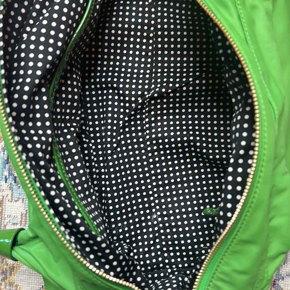 Vintage Kate Spade Stevie Green Nylon and Patent Leather Satchel Handbag - Picture 11 of 16